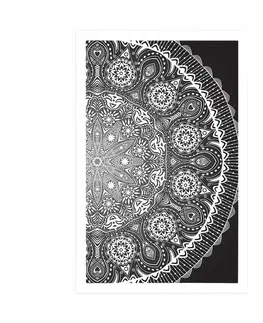 Feng Shui Plakát okrasná Mandala s krajkou v černobílém provedení