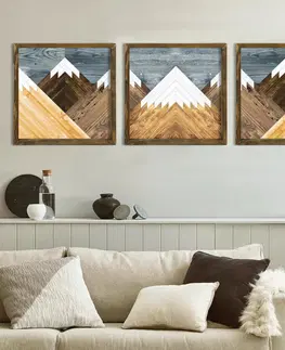 Obrazy Wallity Sada obrazů Mountains 3 ks 50x50 cm hnědý