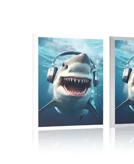 Párty zvířata se sluchátky Plakát žralok se sluchátky