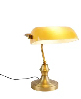 Stolni lampy Klasická notářská lampa bronzová s jantarovým sklem - Banker