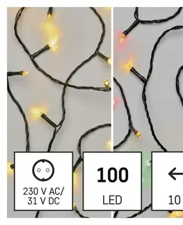 LED řetězy EMOS LED vánoční řetěz 2v1, 10 m, venkovní i vnitřní, teplá bílá/multicolor, programy D4AH01