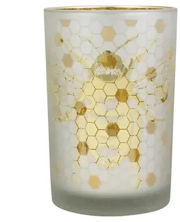 Svícny Zlatý skleněný svícen s včelkou na plástvi Hoone vel.L - Ø 10*12cm Mars & More XMWLBGL