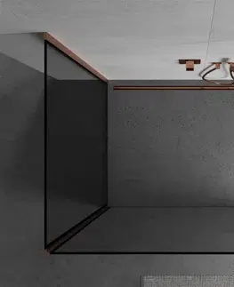 Sprchové zástěny MEXEN/S Kioto Sprchová zástěna WALK-IN 140 x 70 cm, černý vzor, měď kartáčovaná 800-140-212-65-70-070