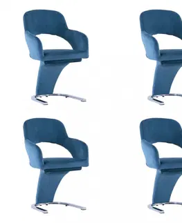 Židle Jídelní židle 4 ks samet / chrom Dekorhome Modrá