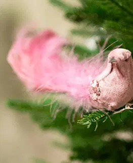 Vánoční dekorace Růžový páv s klipem, 25 x 8 x 6 cm, sada 4 ks