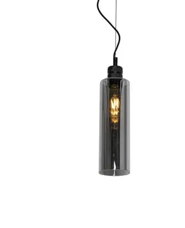 Zavesna svitidla Moderní závěsná lampa černá s kouřovým sklem - Stavelot