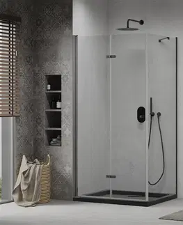 Sifony k pračkám MEXEN/S Lima sprchový kout zalamovací dveře 80 x 100, transparent, černý + Flat černá vanička se sifonem 856-080-100-70-00-4070B