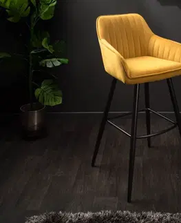 Barové židle LuxD Designová barová židle Esmeralda hořčičný samet