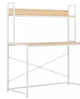 Pracovní stoly Psací stůl 120x60 cm s policí Dekorhome Bílá / dub