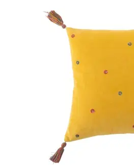 Dekorační polštáře Žlutý polštář s puntíky a střapci - 45*45 cm J-Line by Jolipa 3064