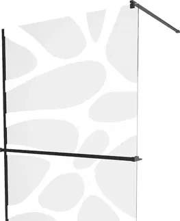 Sprchové zástěny MEXEN/S KIOTO Sprchová zástěna WALK-IN s poličkou a držákem ručníků 100 x 200, transparent/bílý dekor 8 mm, černá 800-100-121-70-97