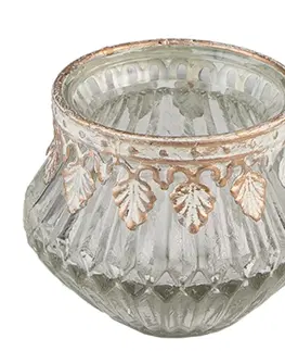 Svícny Transparentní skleněný svícen na čajovou svíčku se zdobným okrajem - Ø 7*6 cm Clayre & Eef 6GL3989