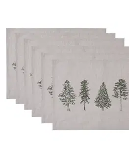 Prostírání 6ks béžové bavlněné prostírání se stromky Natural Pine Trees - 50*35 cm Clayre & Eef NPT40