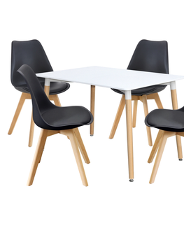 Jídelní sety Jídelní SET stůl FARUK 120 x 80 cm + 4 židle TALES, bílá/černá