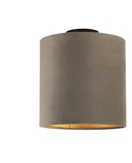 Stropni svitidla Stropní lampa s velurovým odstínem taupe se zlatem 25 cm - černá Combi