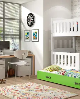 Postele BMS Dětská patrová postel KUBUŠ 3 s přistýlkou | bílá Barva: bílá / zelená, Rozměr: 190 x 80 cm