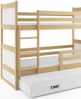 Postele BMS Dětská patrová postel s přistýlkou RICO 3 | borovice 80 x 160 cm Barva: Bílá