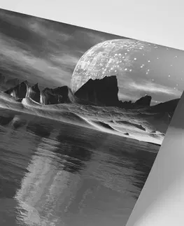 Černobílé tapety Tapeta futuristická černobílá planeta