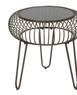 Konferenční stolky Kovový odkládací stolek Fabio se skleněnou deskou- 48*47 cm Clayre & Eef 5Y0817