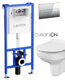 WC sedátka LAUFEN Rámový podomítkový modul CW1 SET s chromovým tlačítkem + WC CERSANIT CITY NEW CLEANON + WC SEDÁTKO SLIM H8946600000001CR CI2