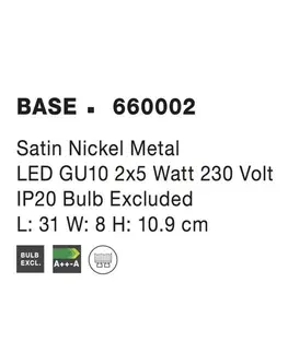 Klasická bodová svítidla Nova Luce Moderní stropní lišta Base se dvěma nastavitelnými spoty - 2 x 50 W, nikl NV 660002