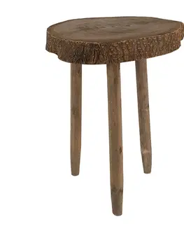 Stojany na květiny Dekorační květinový dřevěný kulatý stolek - Ø 24*36 cm Clayre & Eef 6H2221