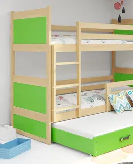 Postele BMS Dětská patrová postel s přistýlkou RICO 3 | borovice 90 x 200 cm Barva: Modrá