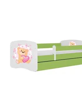 Dětské postýlky Kocot kids Dětská postel Babydreams medvídek s motýlky zelená, varianta 80x160, se šuplíky, s matrací