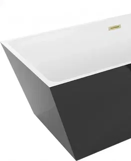 Sifony k pračkám MEXEN/S Lita volně stojící vana 170 x 75 cm, bílá/černá, sifon a přepad zlatá kartáčovaná 52121707575-55