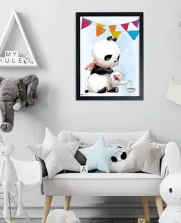 Obrazy do dětského pokoje Obrázek Panda s barevnými vlajkami
