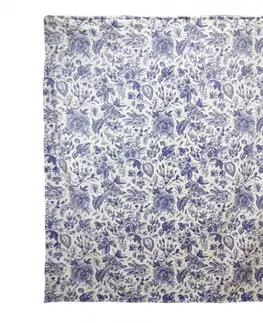 Deky Krémový plyšový pléd s modrými květy - 130*170 cm Clayre & Eef KT060.147