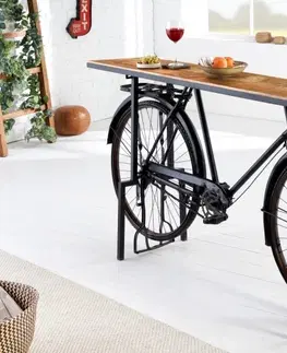 Luxusní barový nábytek Estila Industriální designový barový pult Bicycle s masivní deskou a černou podstavou s koly 194cm
