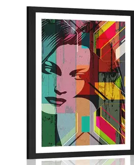 Pop art Plakát s paspartou portrét ženy na barevném pozadí