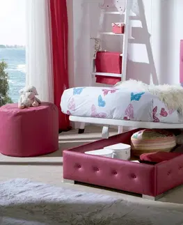 Luxusní a stylové postele Estila Moderní stylová postel Raquel s růžovým koženým potahem s chesterfield prošíváním s úložným prostorem 90-105cm