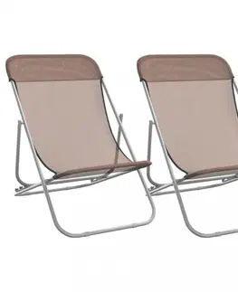 Židle Skládací plážová křesla 2 ks hnědá textilen a práškovaná ocel