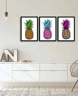 Obrazy Wallity Sada obrazů Pineapple 3 ks 35x50 cm bílá
