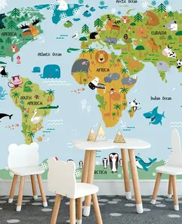 Samolepící tapety Samolepící tapeta dětská mapa světa se zvířátky