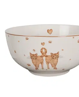 Mísy a misky Porcelánová miska s kočičkami Kitty Cats - Ø 14*7cm/ 500ml Clayre & Eef KCSBO