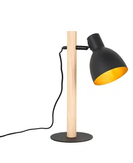 Stolni lampy Venkovská stolní lampa černá se dřevem - Flint