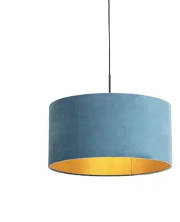Zavesna svitidla Závěsná lampa s velurovým odstínem modrá se zlatem 50 cm - Combi