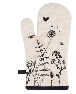 Chňapky Béžová bavlněná chňapka s květinami Flora And Fauna - 18*30 cm Clayre & Eef FAF44
