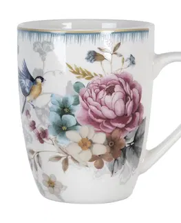 Hrnky a šálky Velký porcelánový hrnek s motivem květin a ptáčka Pivoine - 12*8*10 cm / 0,36 l Clayre & Eef PIRMU