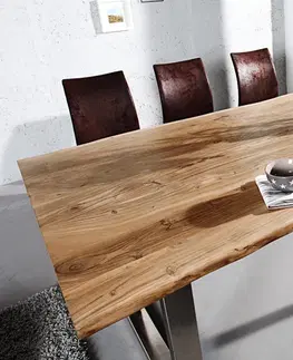 Designové a luxusní jídelní stoly Estila Masivní jídelní stůl Mammut z dřeva akácie se stříbrnými kovovými nohami 160cm