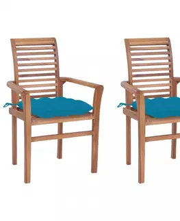 Zahradní židle Zahradní jídelní židle s poduškou 2 ks teak Dekorhome Světle modrá