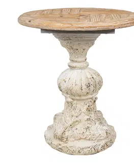 Konferenční stolky Bílo hnědý kovový stolek s dřevěnou deskou - Ø 50*52 cm Clayre & Eef 64737