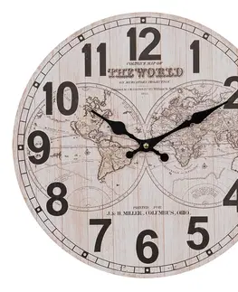 Hodiny Nástěnné hodiny se zeměkoulemi The World - Ø 34*4 cm / 1*AA Clayre & Eef 6KL0755