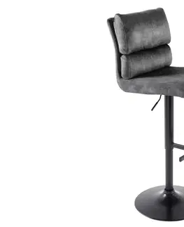 Luxusní barový nábytek Estila Designová industriální barová otočná židle Zoe se sametovým potahem v šedé barvě 100-121 cm