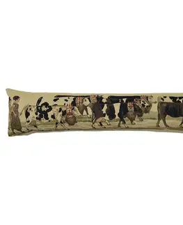 Dekorační polštáře Béžový gobelinový dlouhý polštář s krávami Cowbell - 90*15*20cm Mars & More EVTKABL