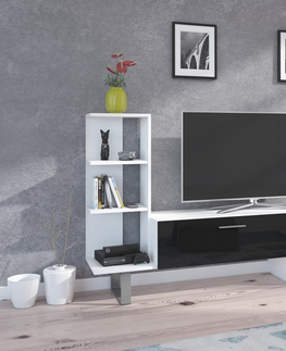TV stolky Televizní stolek VANIMO, bílá/černý lesk, 5 let záruka