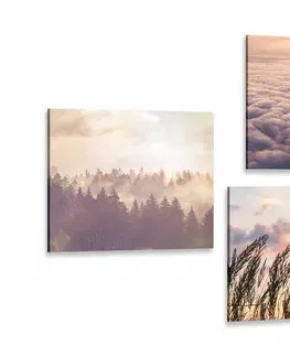 Sestavy obrazů Set obrazů malebná krajina při západu slunce